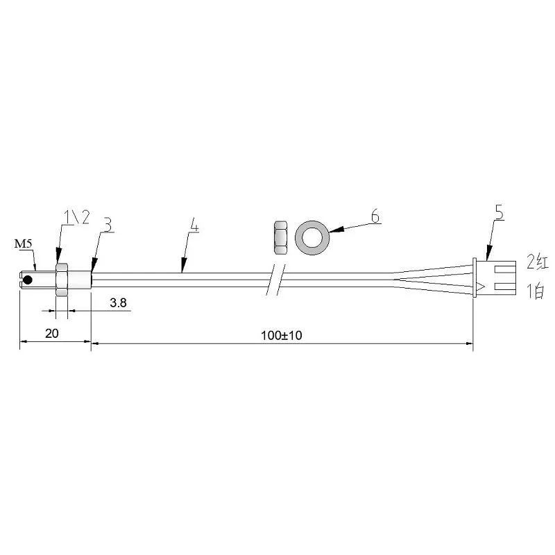Eingespritztes Rohr 100k / 10k Schraube M6 NTC-Thermistorsonde 50k 3950K 3977K